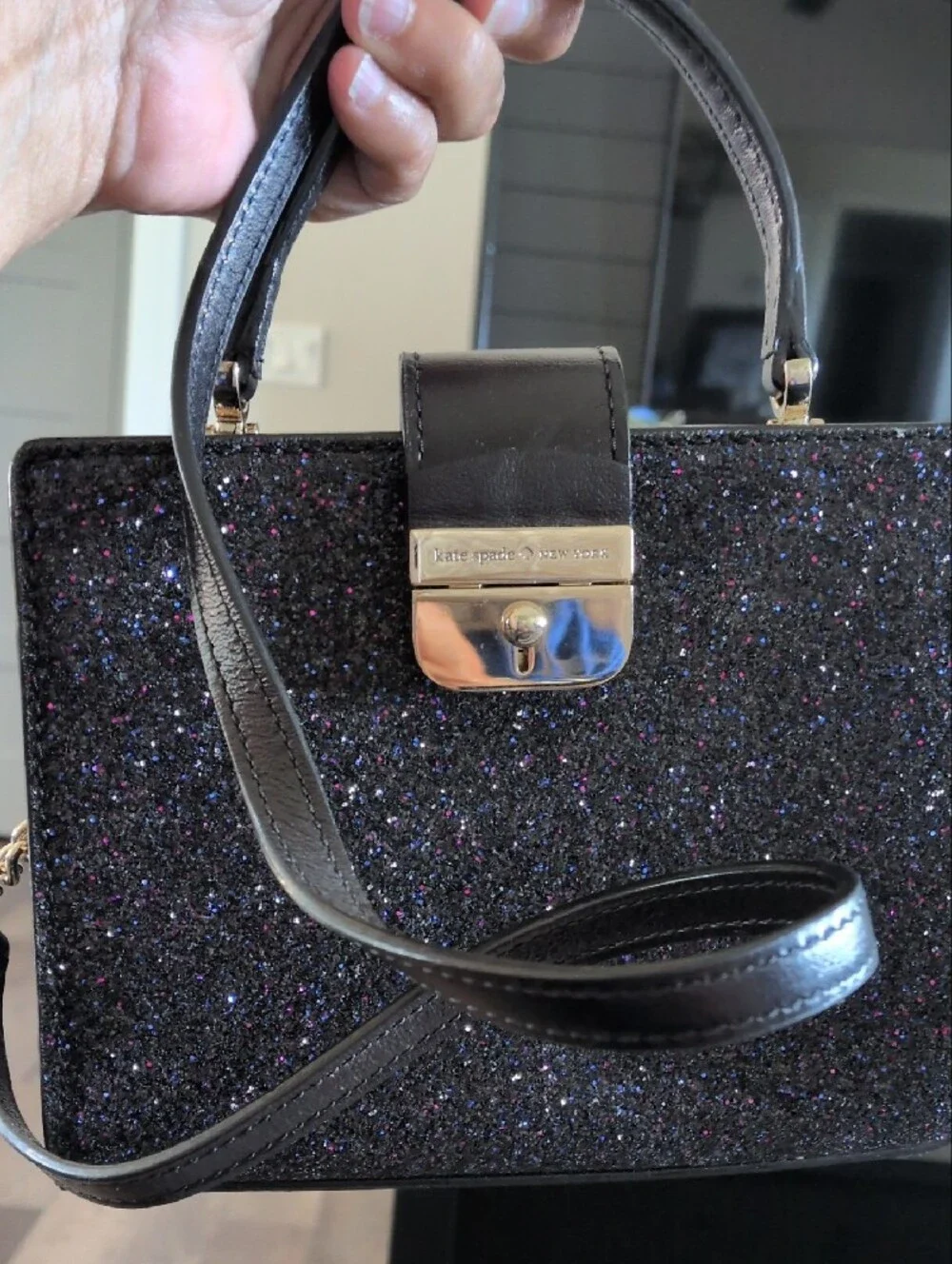 kate spade Black Glitter Top-Handle Satchel with Purple Sparkle
